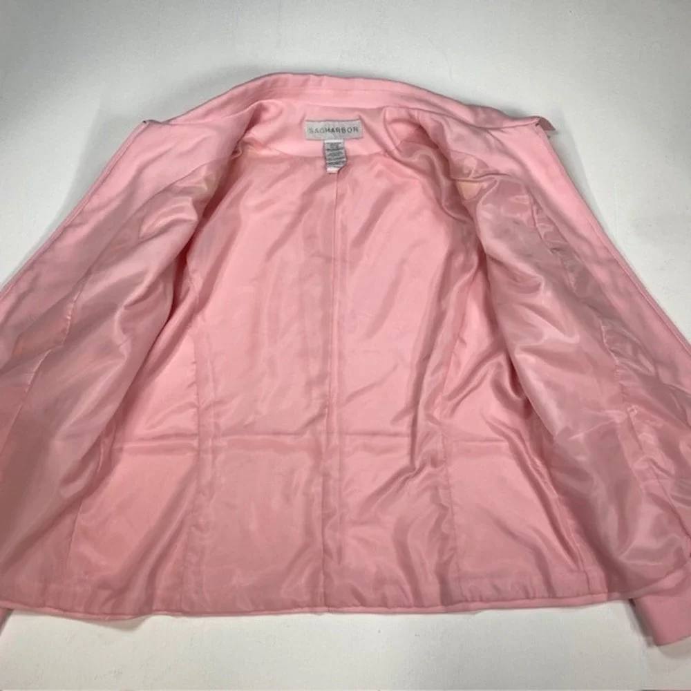 Sag Harbor Womens Pink Zip Front Blazer Jacket Collared Professional Size‎ 16